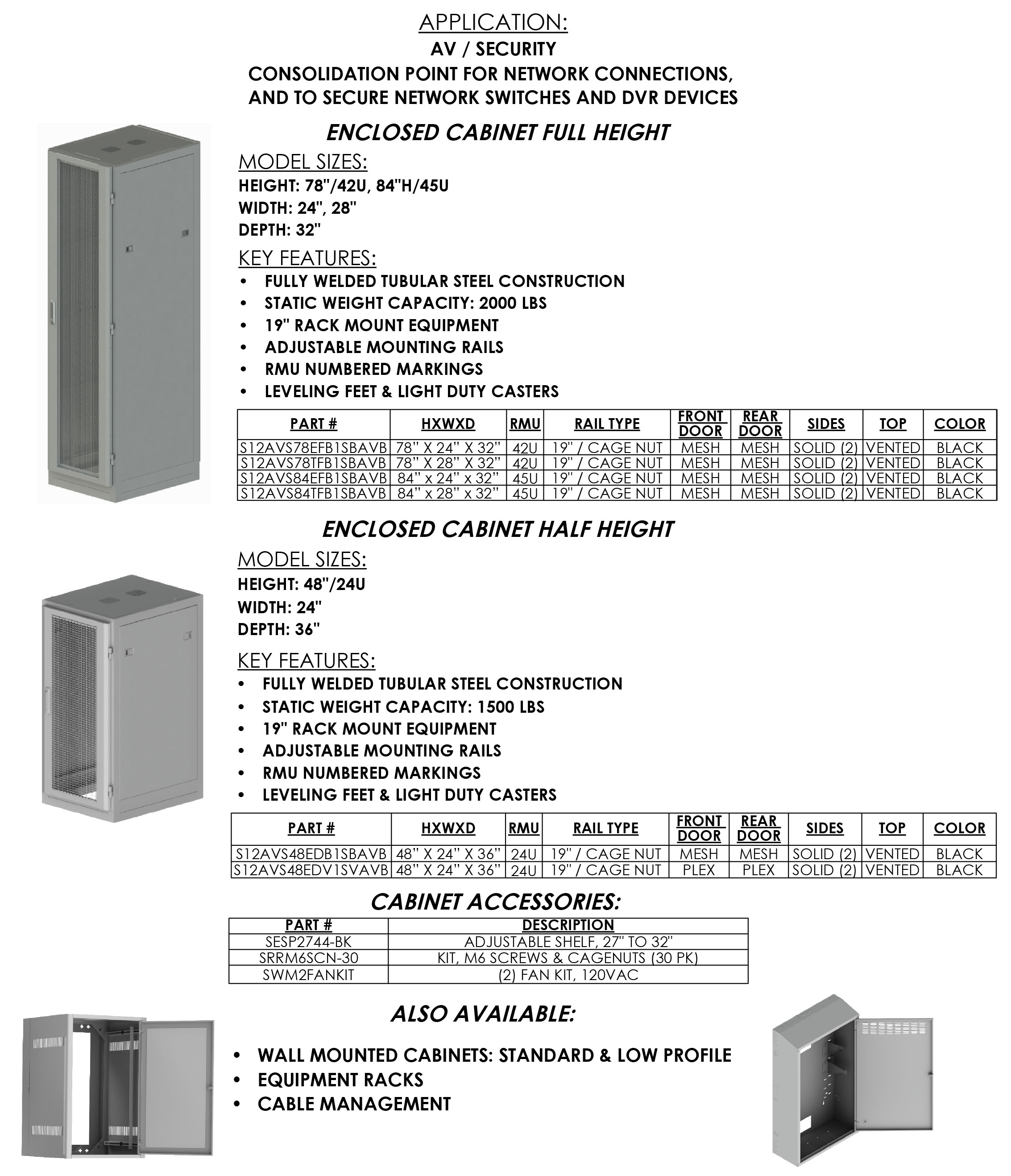 Series 12AVS Racks - Enclosed Floor Cabinets